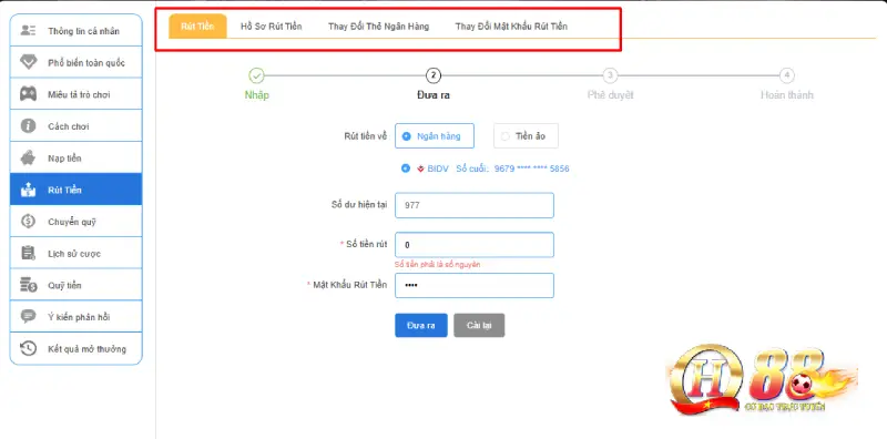 Nhiều cách rút tiền QH88